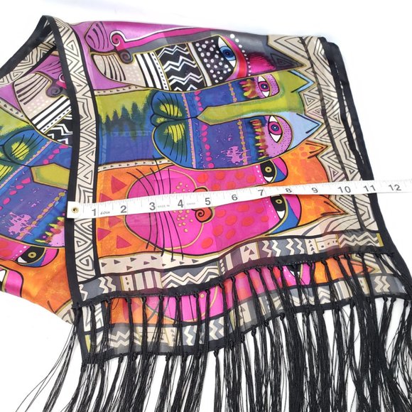 Laurel Burch Vintage Silk Cat Scarf w/ Fringe - Picture 7 of 10